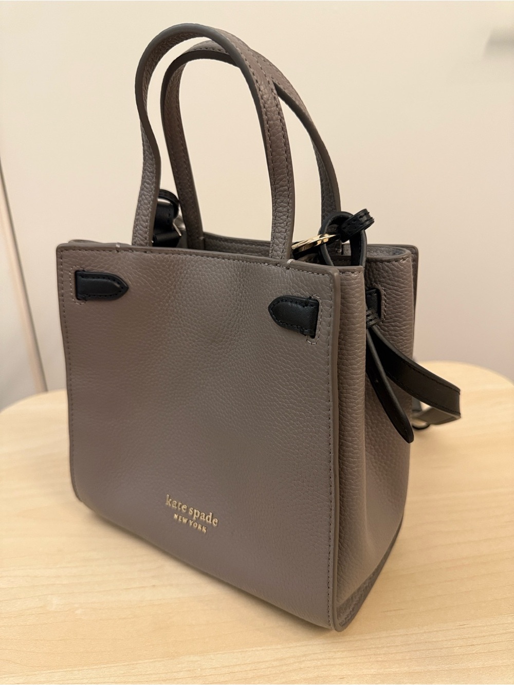 kate spade Pebbled Mini Tote in Taupe with Black Trim